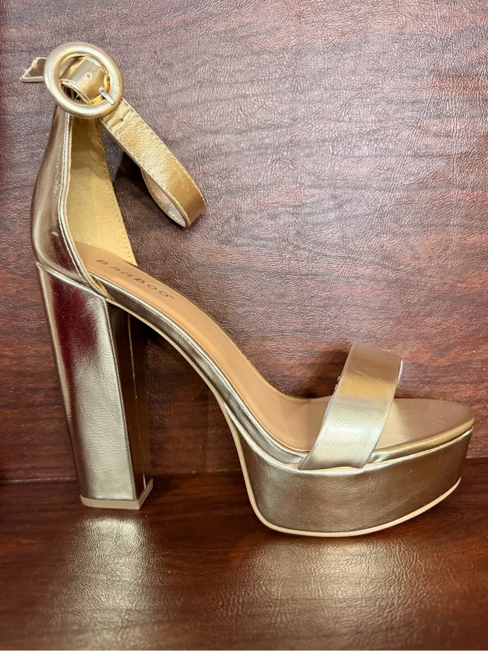 BAMBOO Metallic Gold Platform Block Heel Sandals 7.5